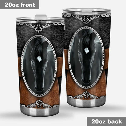 Pitch Black Leather Pattern Print Horse Tumbler 0622