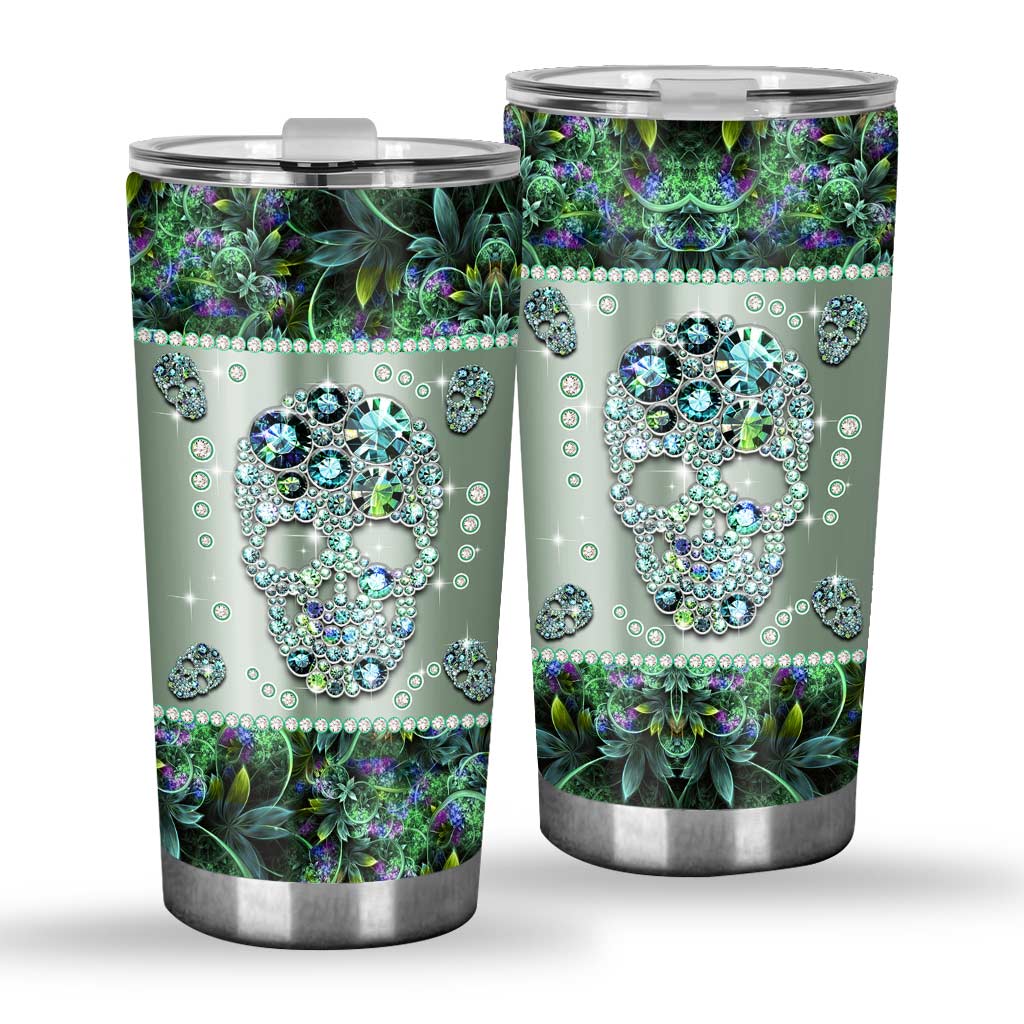 Skull Rhinestone Pattern Print Skull Tumbler 0622