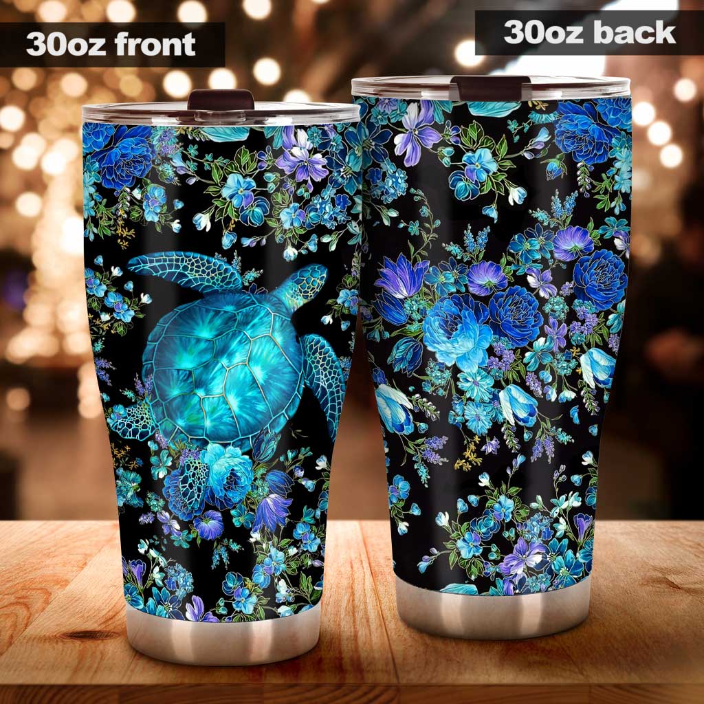 Blue Floral Turtle Tumbler 0622