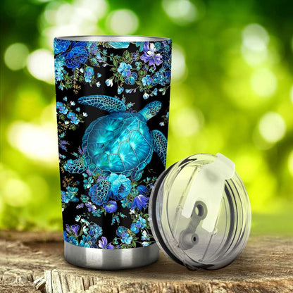 Blue Floral Turtle Tumbler 0622