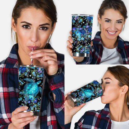 Blue Floral Turtle Tumbler 0622