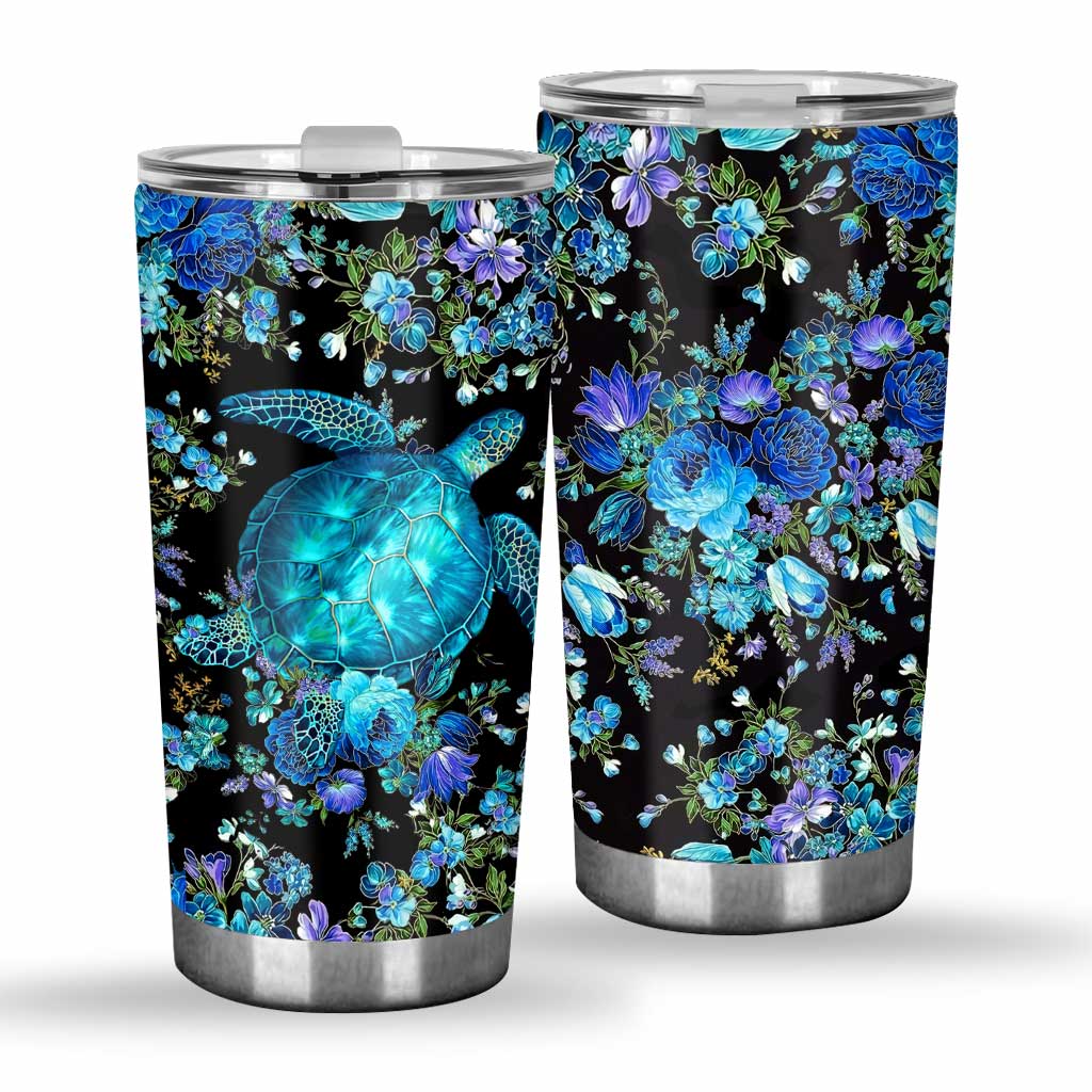 Blue Floral Turtle Tumbler 0622