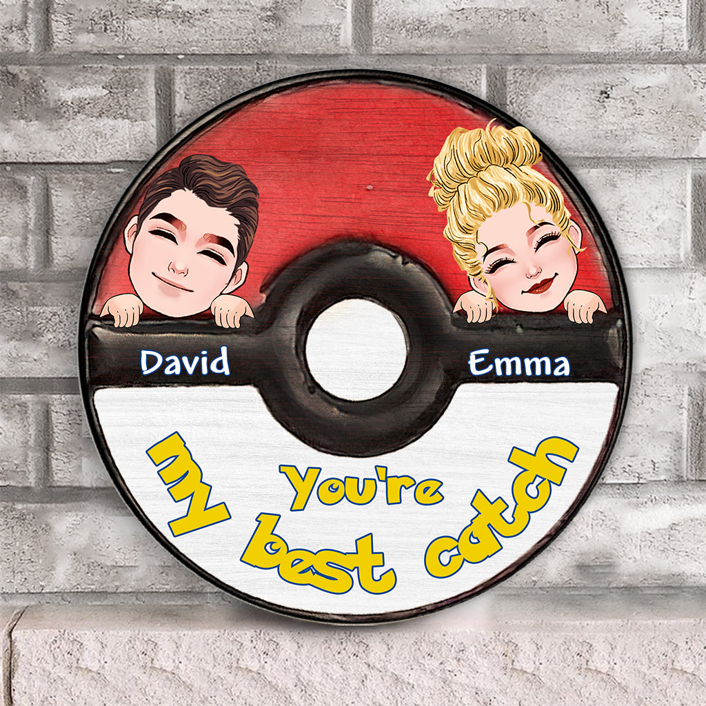 My Best Catch - Personalized Monster Trainer Round Wood Sign