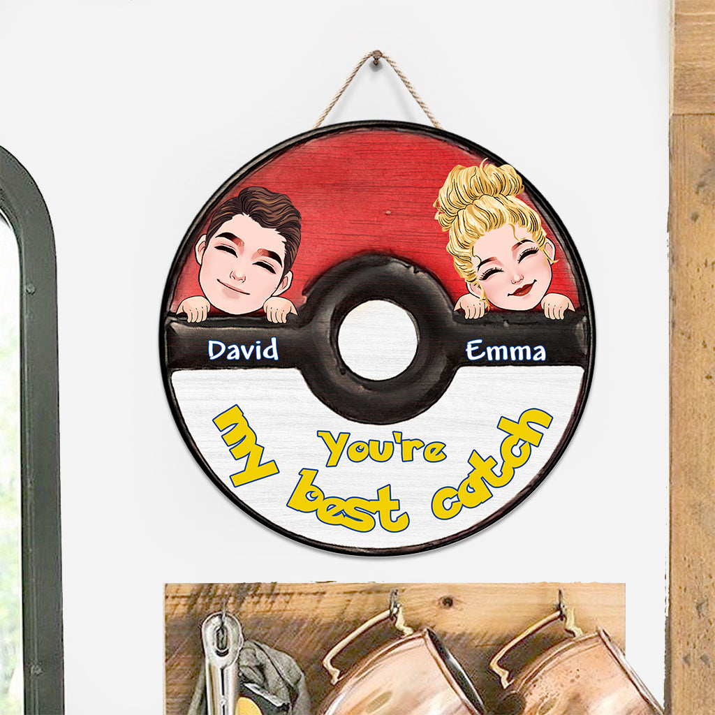 My Best Catch - Personalized Monster Trainer Round Wood Sign