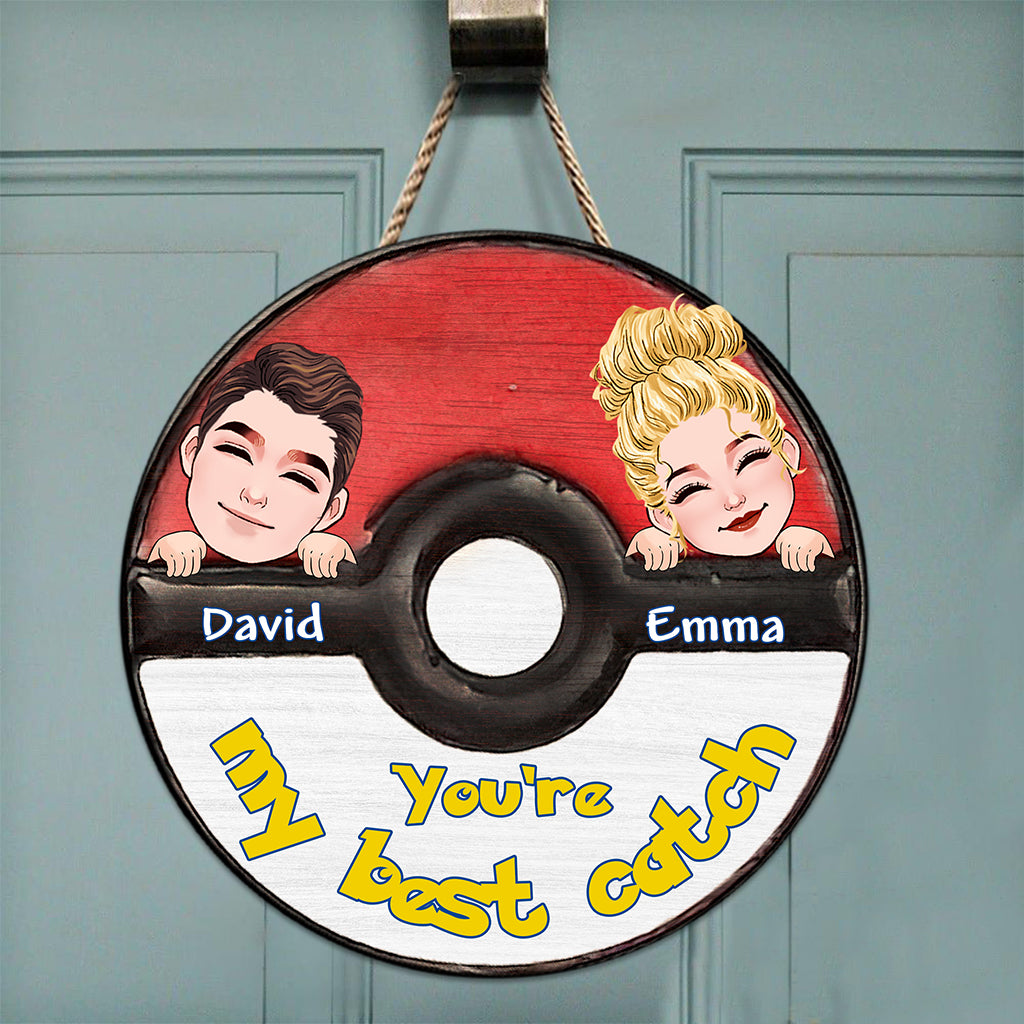 My Best Catch - Personalized Monster Trainer Round Wood Sign