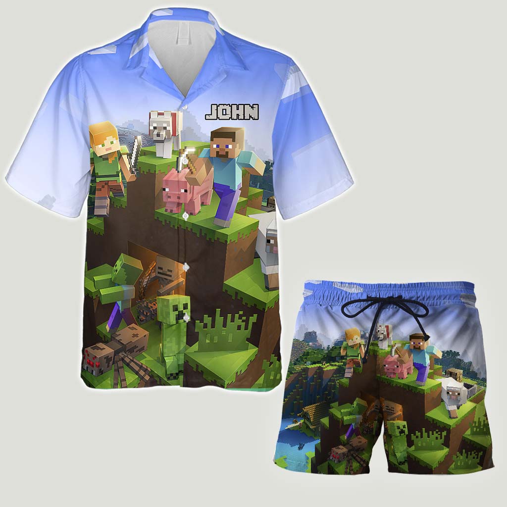 Craftman Look - Personalized Block World Hawaiian Shirt & Men Shorts