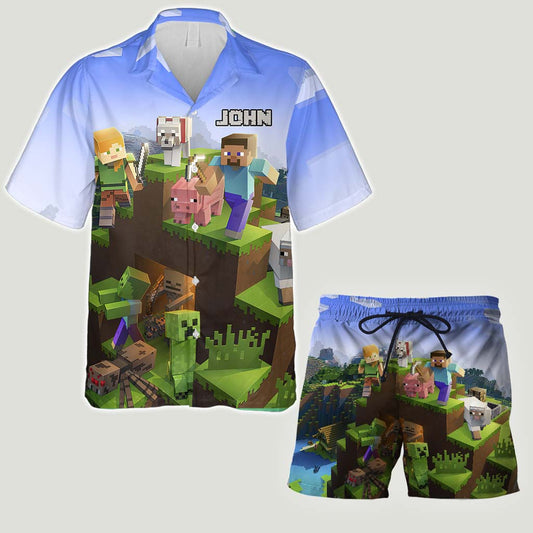 Craftman Look - Personalized Block World Hawaiian Shirt & Men Shorts