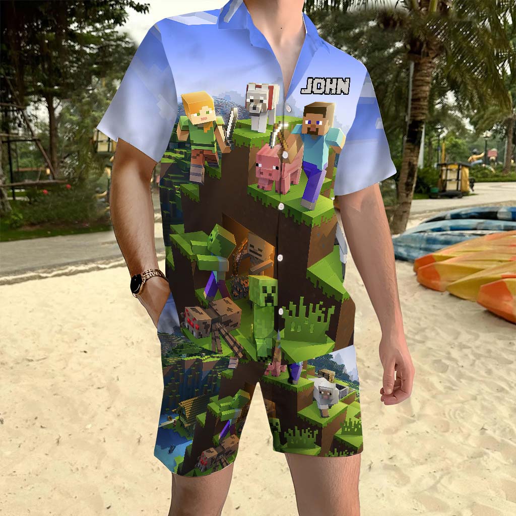 Craftman Look - Personalized Block World Hawaiian Shirt & Men Shorts
