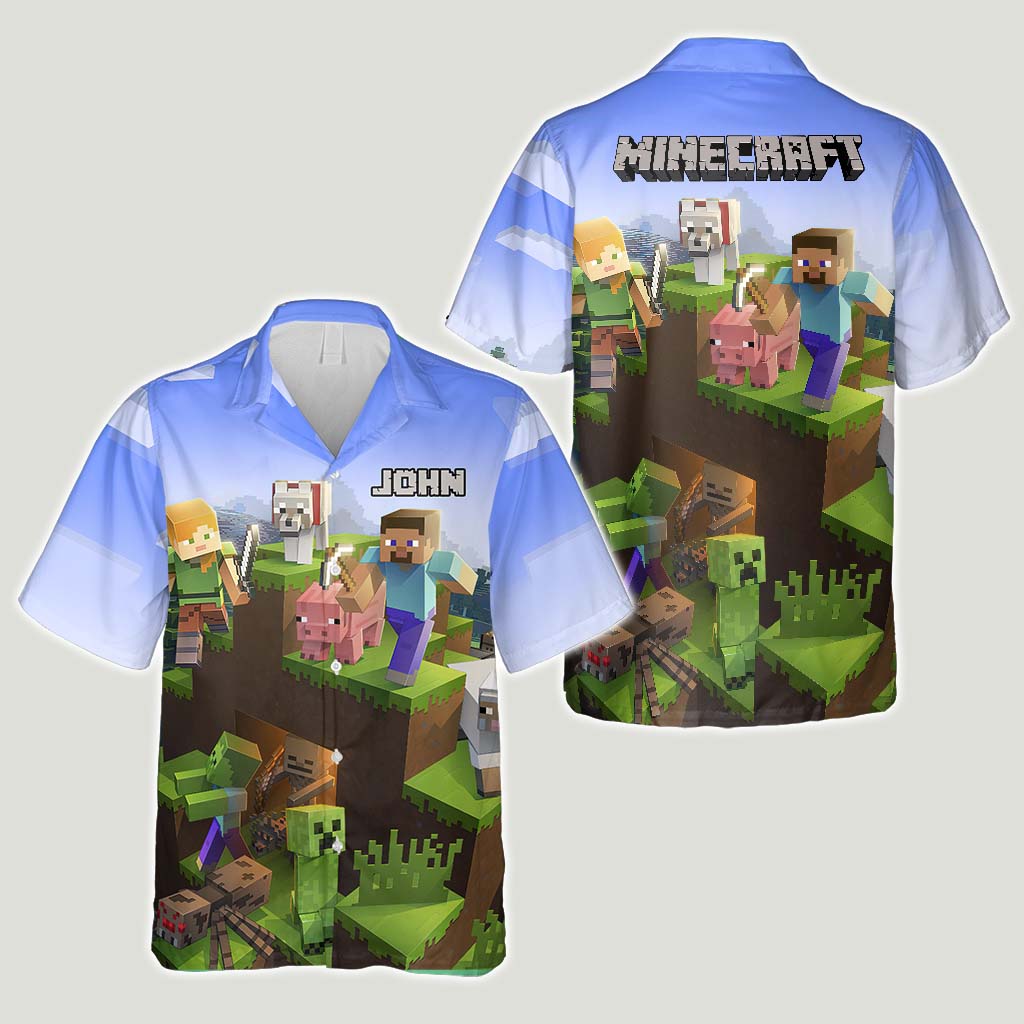 Craftman Look - Personalized Block World Hawaiian Shirt & Men Shorts
