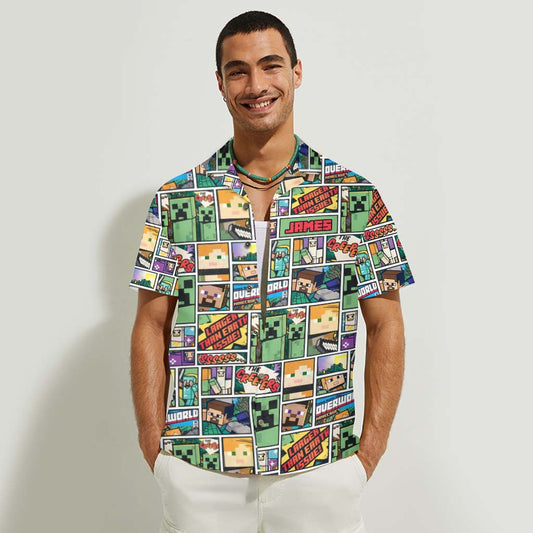 Creeper Adventure - Personalized Block World Hawaiian Shirt