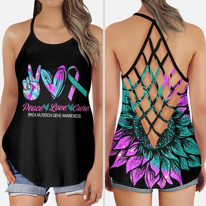 Brca Mutation Gene Awareness Peace Love Cure - Suicide Prevention Cross Tank Top 0722