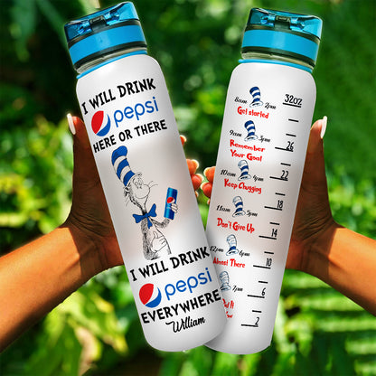 I Will Drink Everywhere - Personalized Blue Soft Drink Water Tracker Bottle