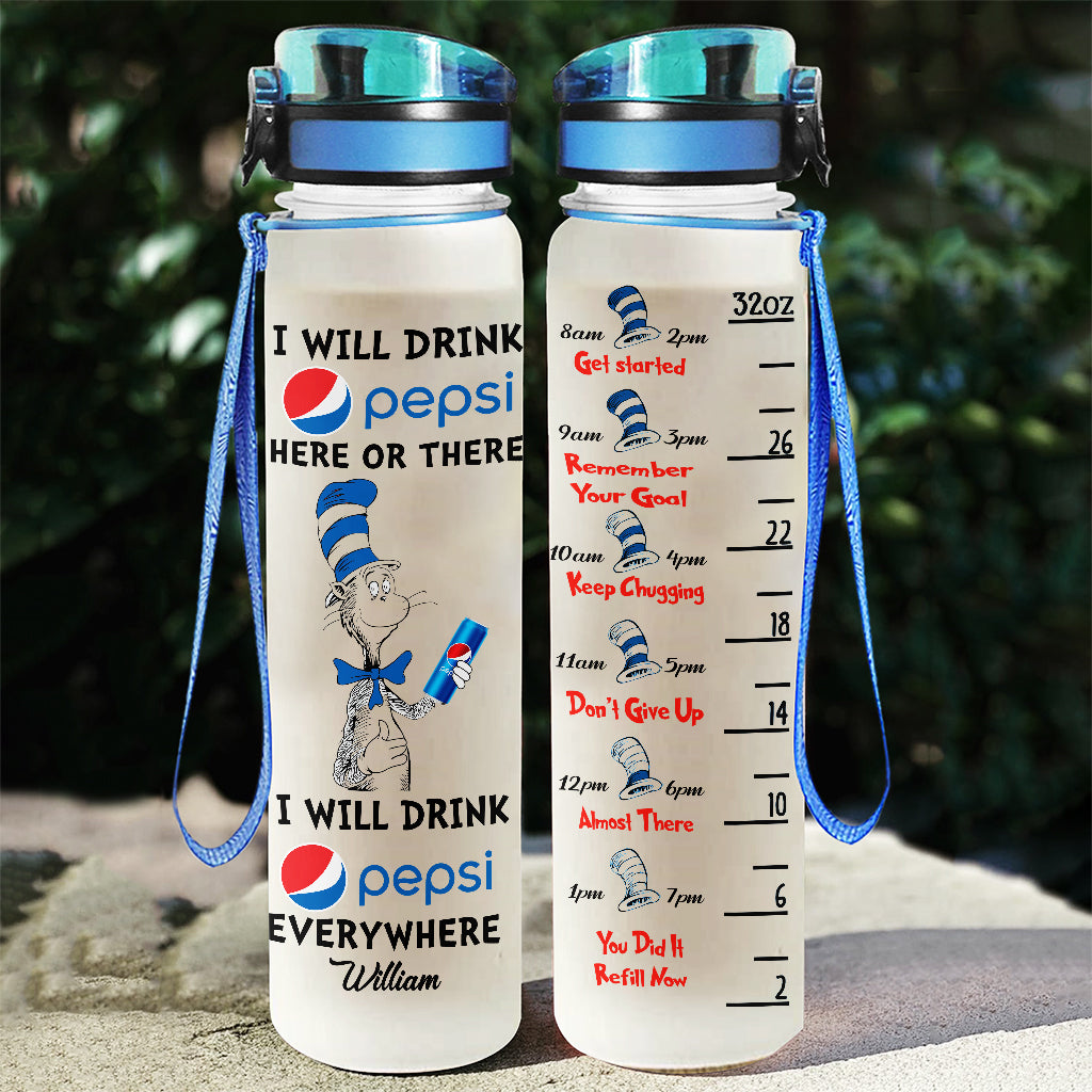 I Will Drink Everywhere - Personalized Blue Soft Drink Water Tracker Bottle