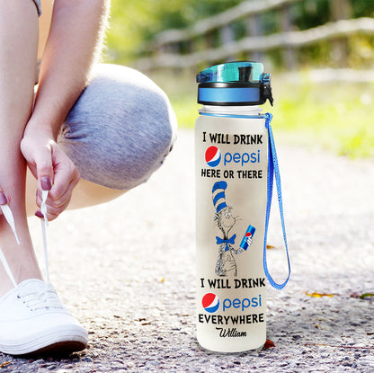 I Will Drink Everywhere - Personalized Blue Soft Drink Water Tracker Bottle