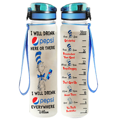 I Will Drink Everywhere - Personalized Blue Soft Drink Water Tracker Bottle