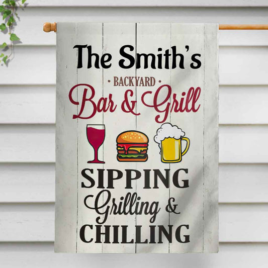 Backyard Bar & Grill - Personalized House Flag 0820