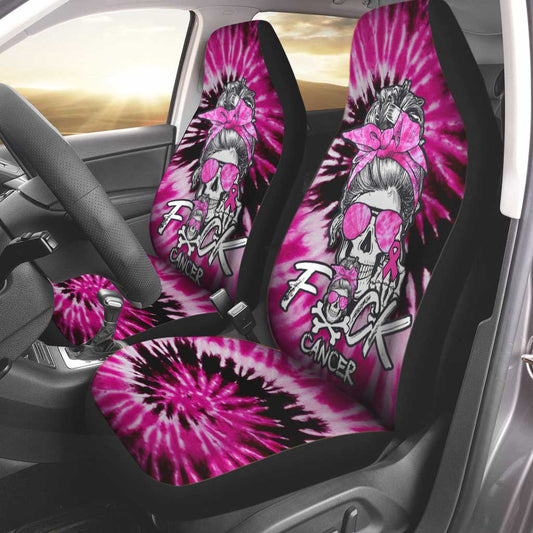 Fck Cancer Skull Automotive-  Breast Cancer Awareness Seat Covers 0822