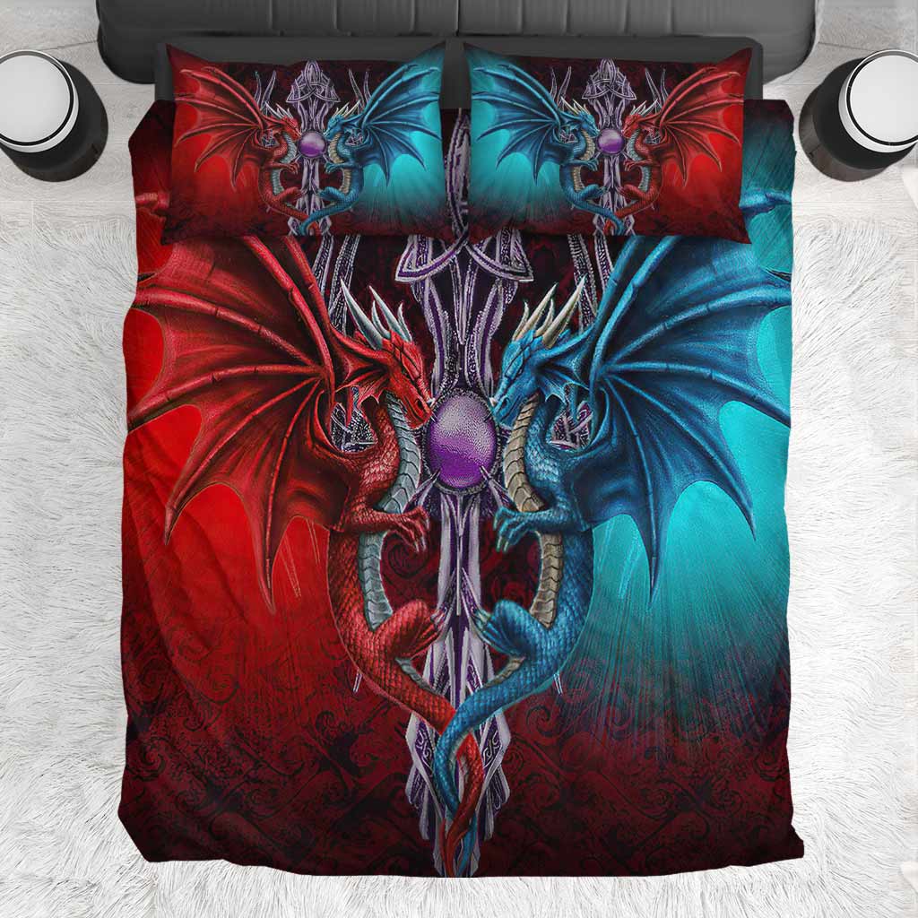 Red And Blue Dragon Couple - Dragon Bedding Set 0921