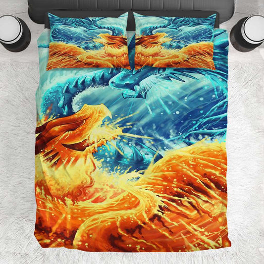 Fire And Ice Dragon Art - Dragon Bedding Set 0921