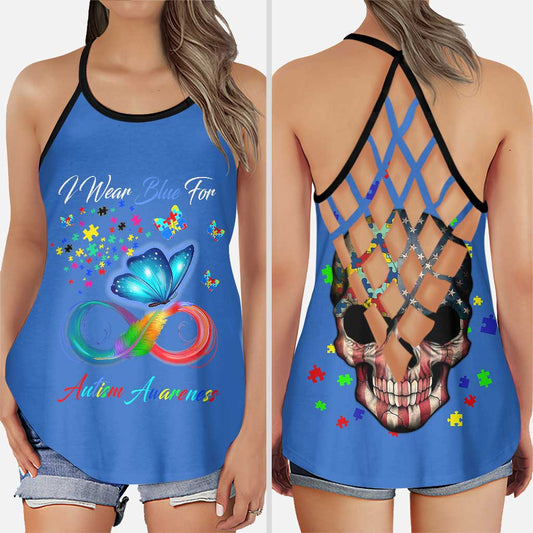 I Wear Blue For Autism Awareness - Cross Tank Top 0921