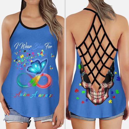 I Wear Blue For Autism Awareness - Cross Tank Top 0921