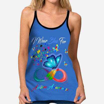 I Wear Blue For Autism Awareness - Cross Tank Top 0921