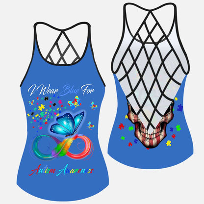 I Wear Blue For Autism Awareness - Cross Tank Top 0921