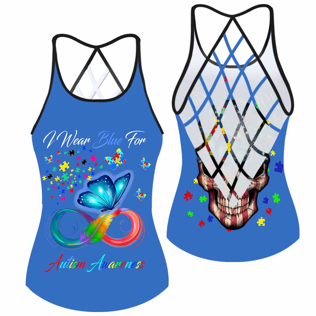 I Wear Blue For Autism Awareness - Cross Tank Top 0921