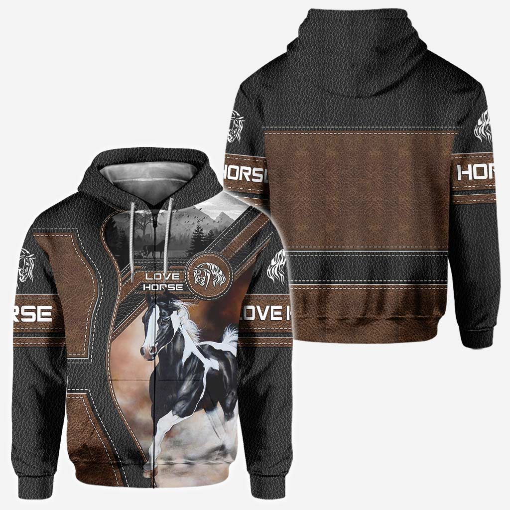 Love American Horse All Over T-shirt and Hoodie With Leather Print 0921