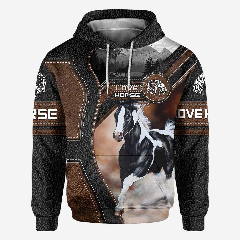 Love American Horse All Over T-shirt and Hoodie With Leather Print 0921