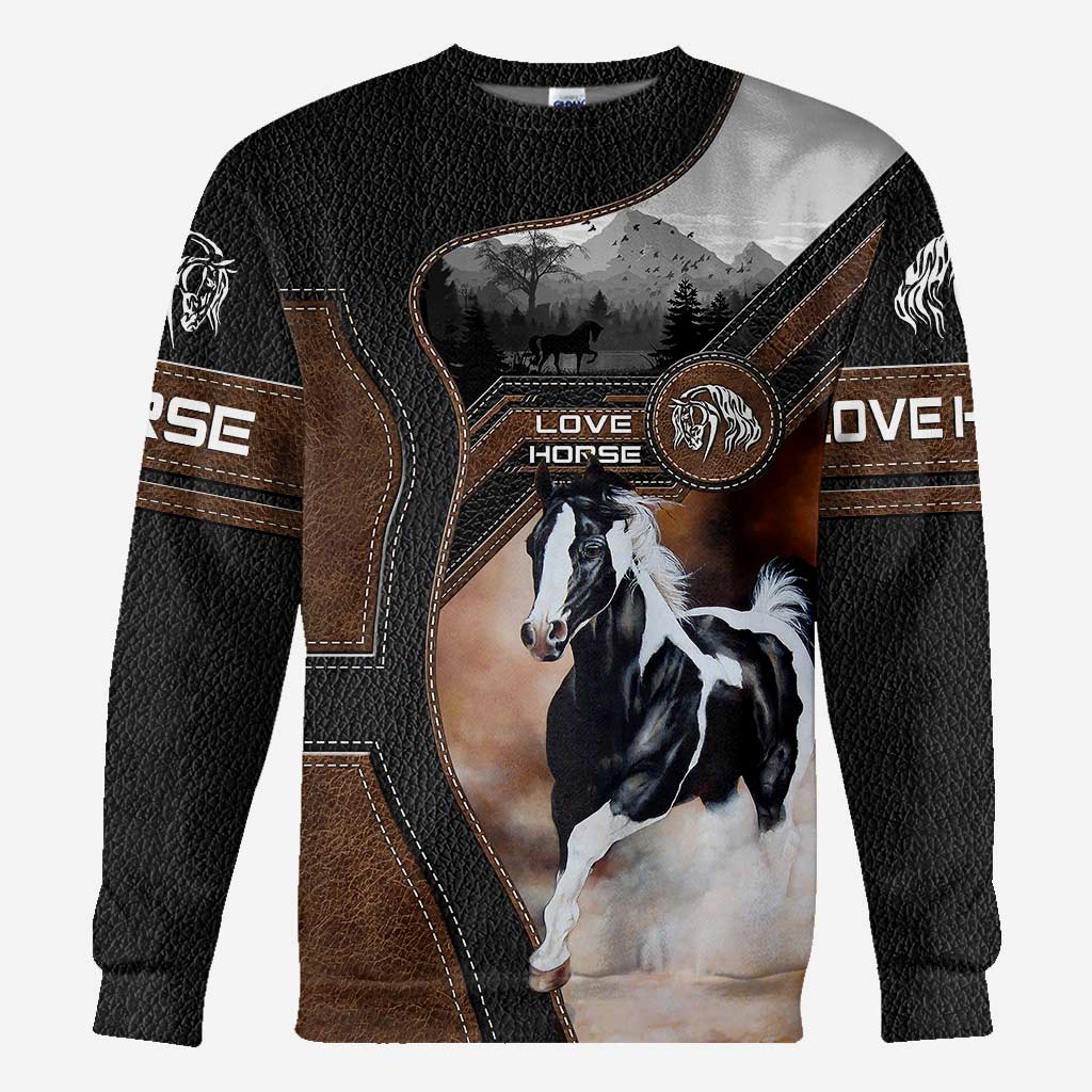 Love American Horse All Over T-shirt and Hoodie With Leather Print 0921