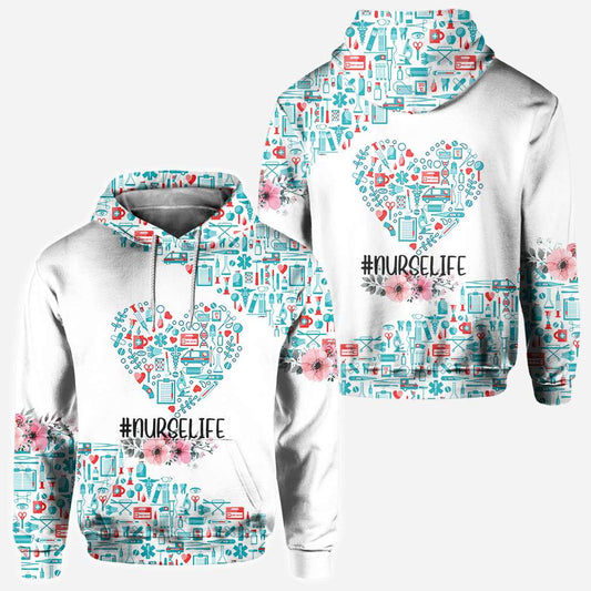 Nurse Nurse Life Teal Heart Pattern - Nurse All Over T-shirt and Hoodie 0921