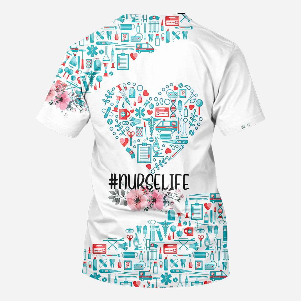 Nurse Nurse Life Teal Heart Pattern - Nurse All Over T-shirt and Hoodie 0921