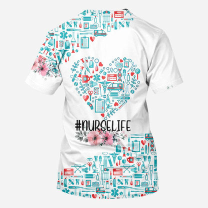 Nurse Nurse Life Teal Heart Pattern - Nurse All Over T-shirt and Hoodie 0921