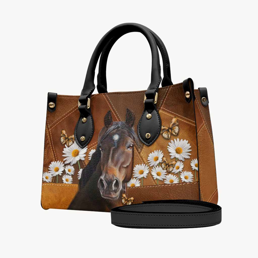 Horse With Daisies - Horse Riding Lover - Horse Owner Leather Handbag 0921