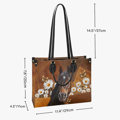 Horse With Daisies - Horse Riding Lover - Horse Owner Leather Handbag 0921