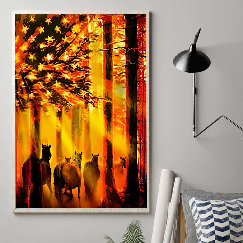 Autumn American Flag and Horse - Poster 0921