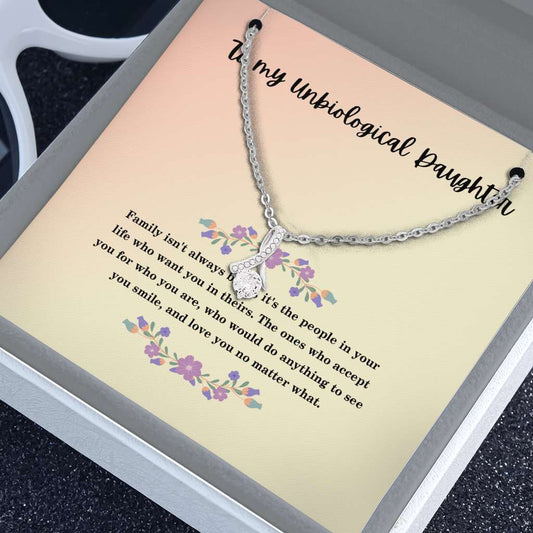 Bonus To My Unbiological Daughter Smile Gift From Dad Mom - Daughter Petite Ribbon Necklace 0921