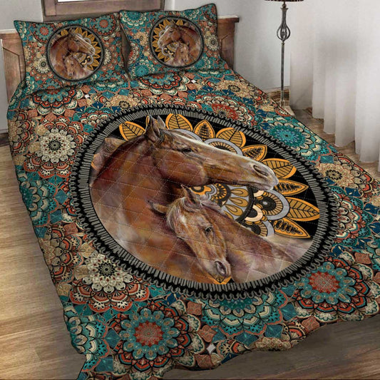 Horse Mother And Baby Horse Mandala - Horse Quilt Set 0921