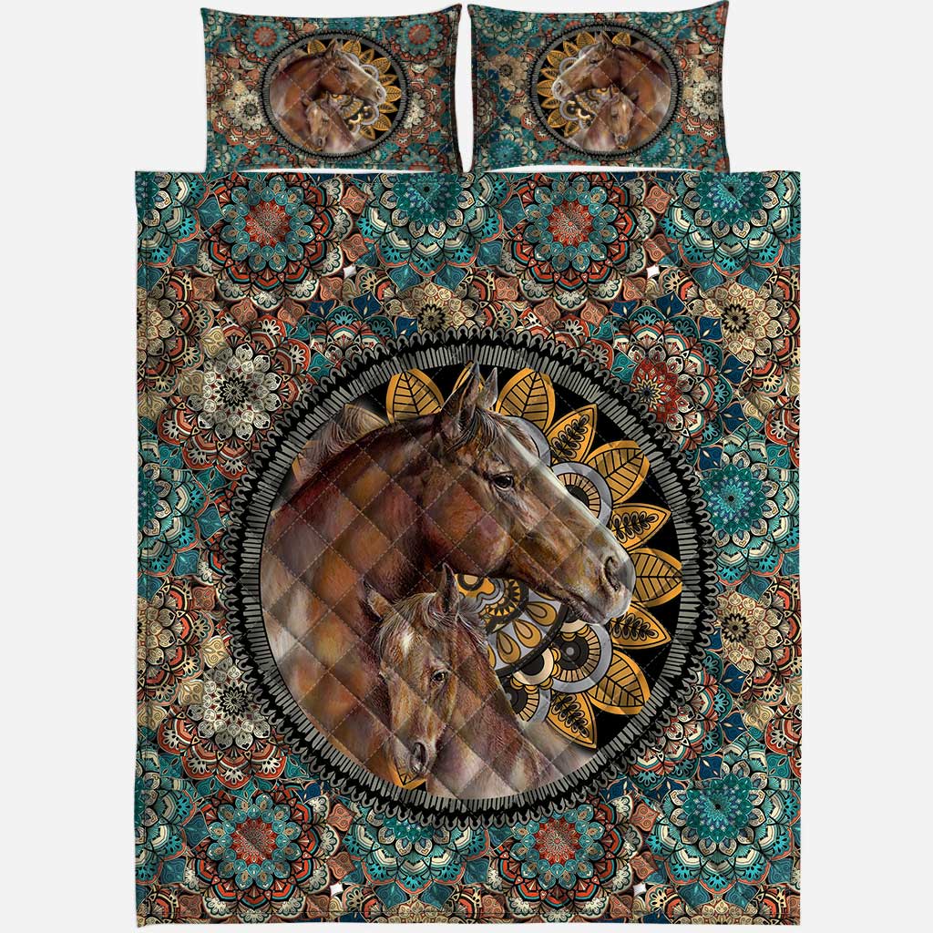 Horse Mother And Baby Horse Mandala - Horse Quilt Set 0921