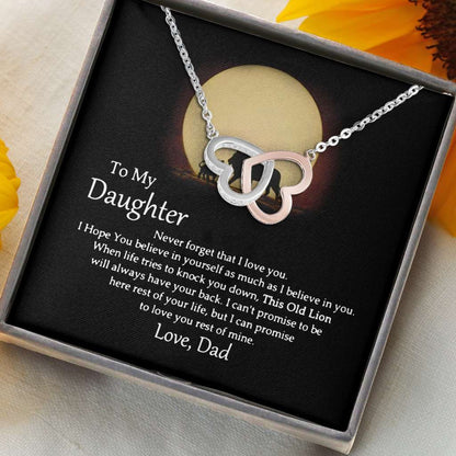 To My This Old Lion Will Always Have Your Back Love Dad - Daughter Two Hearts Necklace 0921