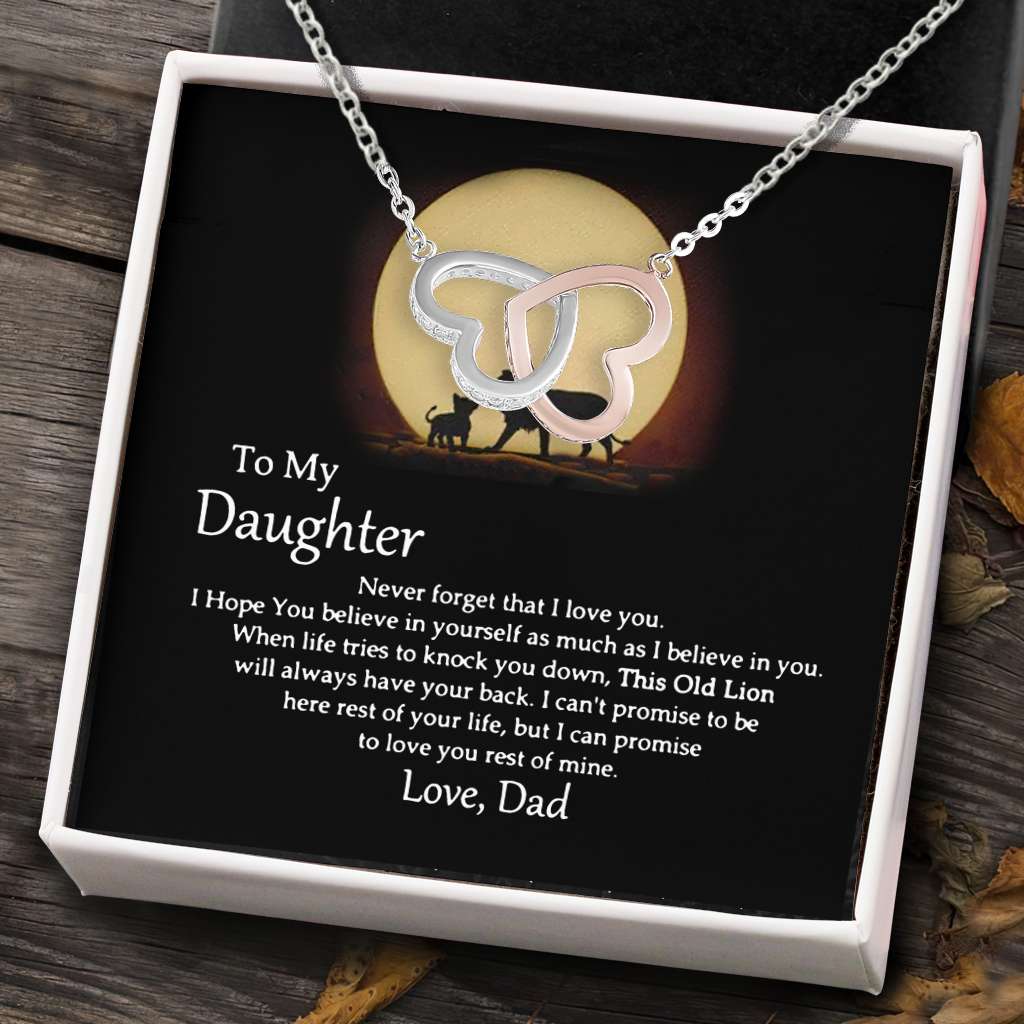 To My This Old Lion Will Always Have Your Back Love Dad - Daughter Two Hearts Necklace 0921