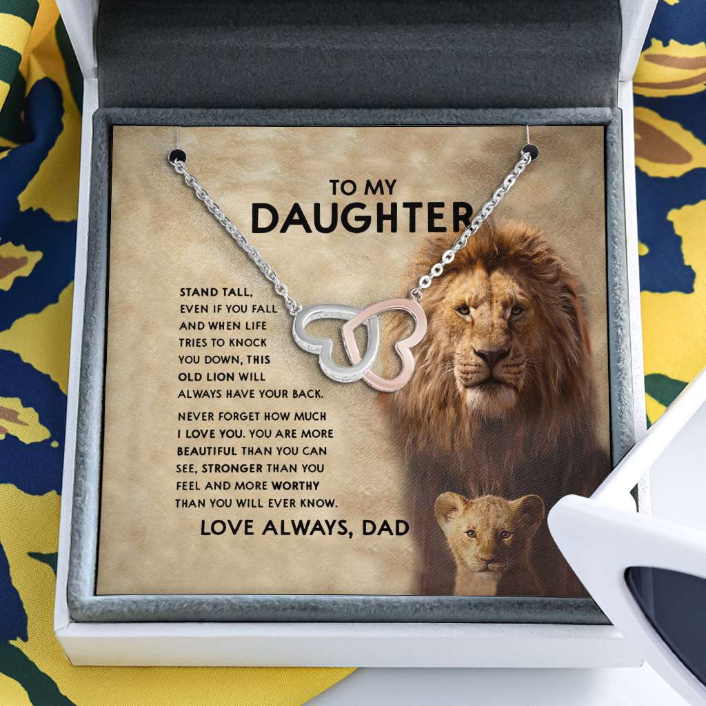 Father Lion Stand Tall Knock Down Back Love Always - Daughter Two Hearts Necklace 0921