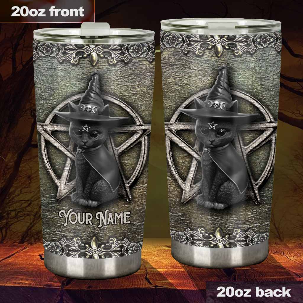 Mystical Witch  - Personalized Halloween Black Cat Tumbler With 3D Pattern Print