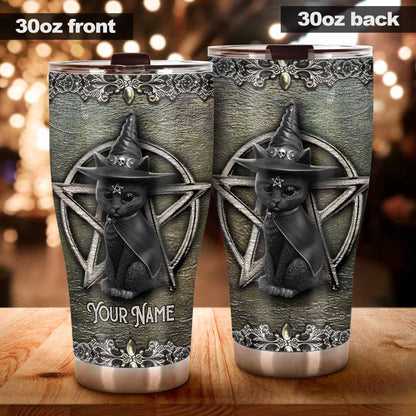 Mystical Witch  - Personalized Halloween Black Cat Tumbler With 3D Pattern Print