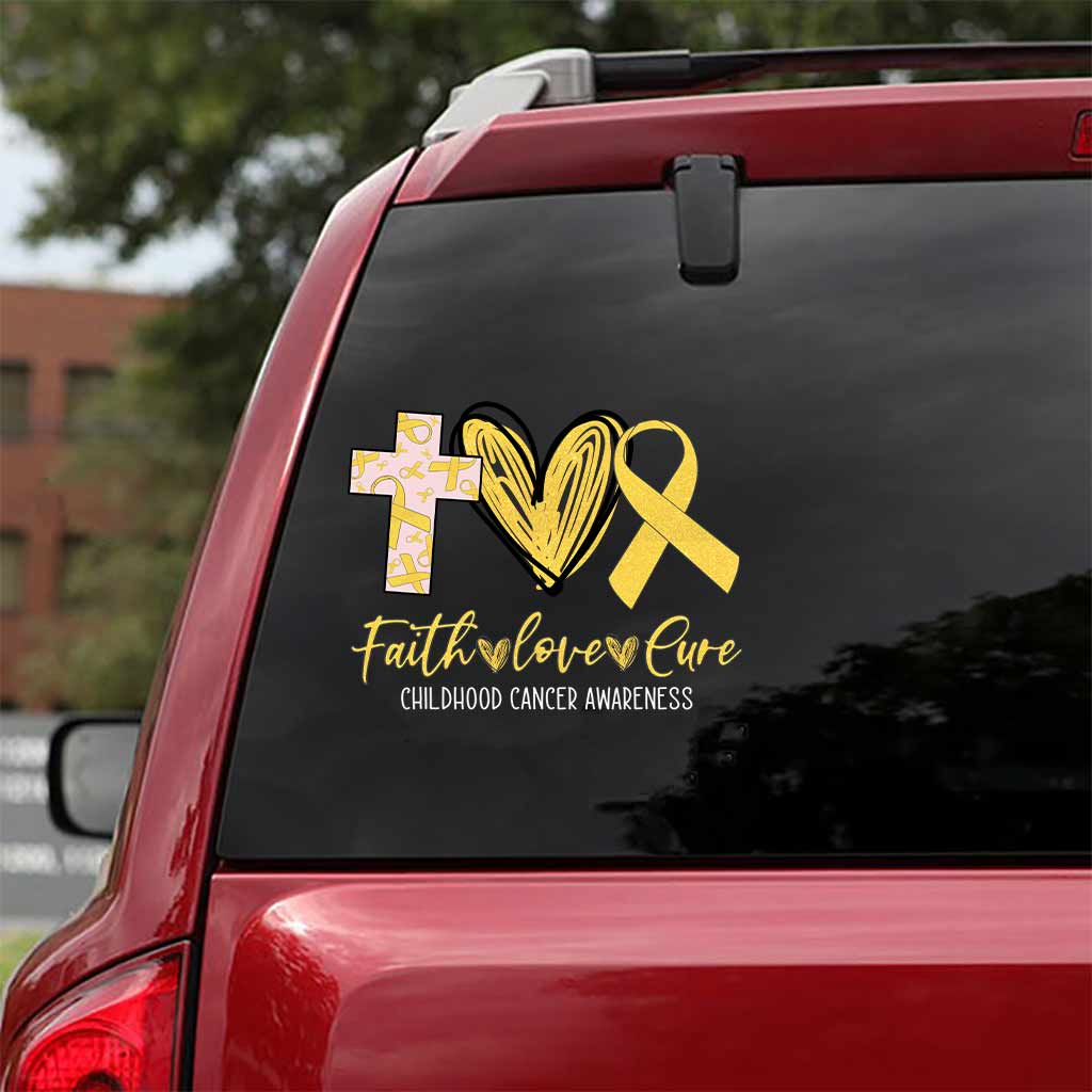 Faith Love Cure Cross Heart And Ribbon - Childhood Cancer Awareness Decal Full