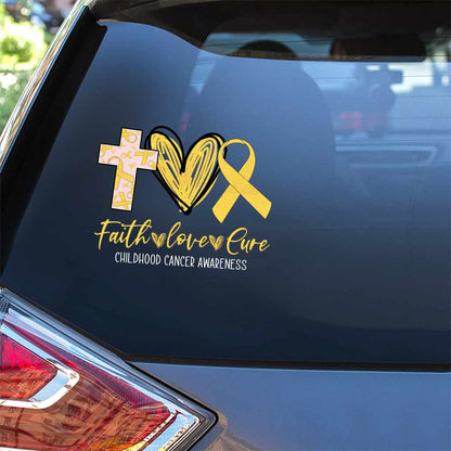 Faith Love Cure Cross Heart And Ribbon - Childhood Cancer Awareness Decal Full