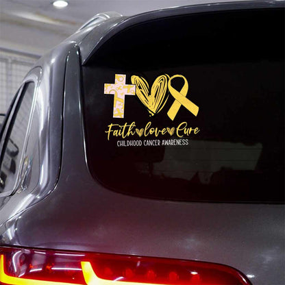 Faith Love Cure Cross Heart And Ribbon - Childhood Cancer Awareness Decal Full