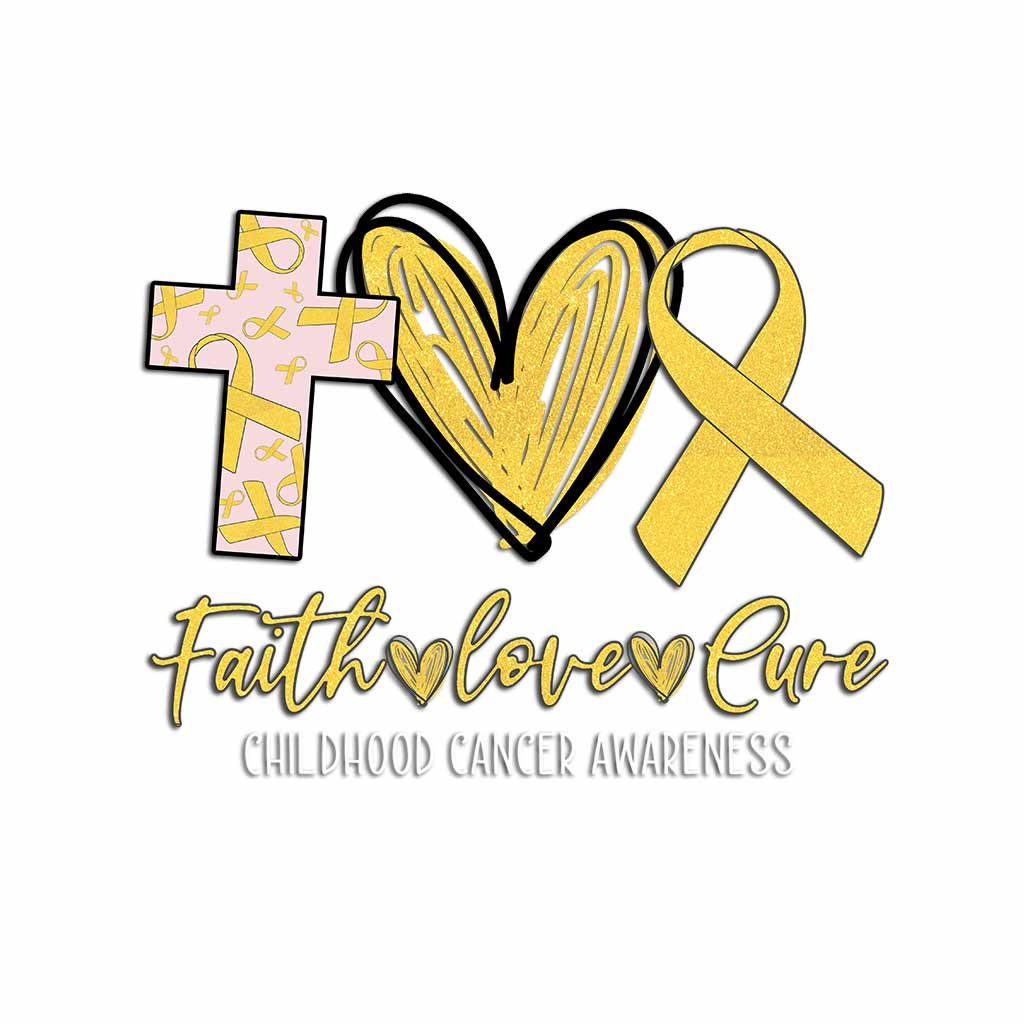 Faith Love Cure Cross Heart And Ribbon - Childhood Cancer Awareness Decal Full