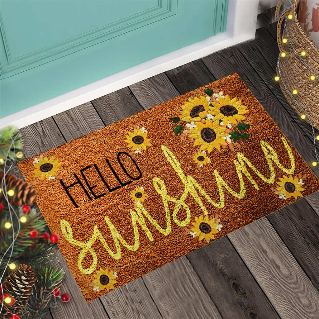 Hello Sunshine - Sunflower Coir Pattern Print Doormat